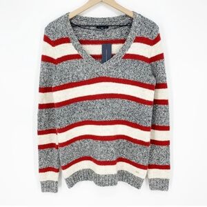 Tommy Hilfiger Striped V- Neck Sweater- XXL